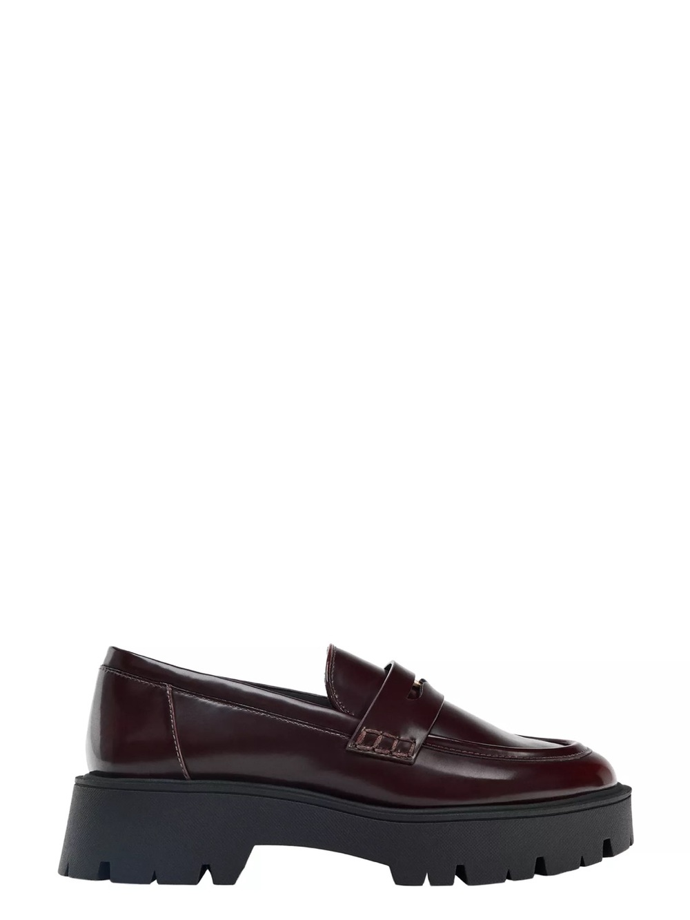 Zara Women's Burgundy Leather Lug-Sole Penny Loafers